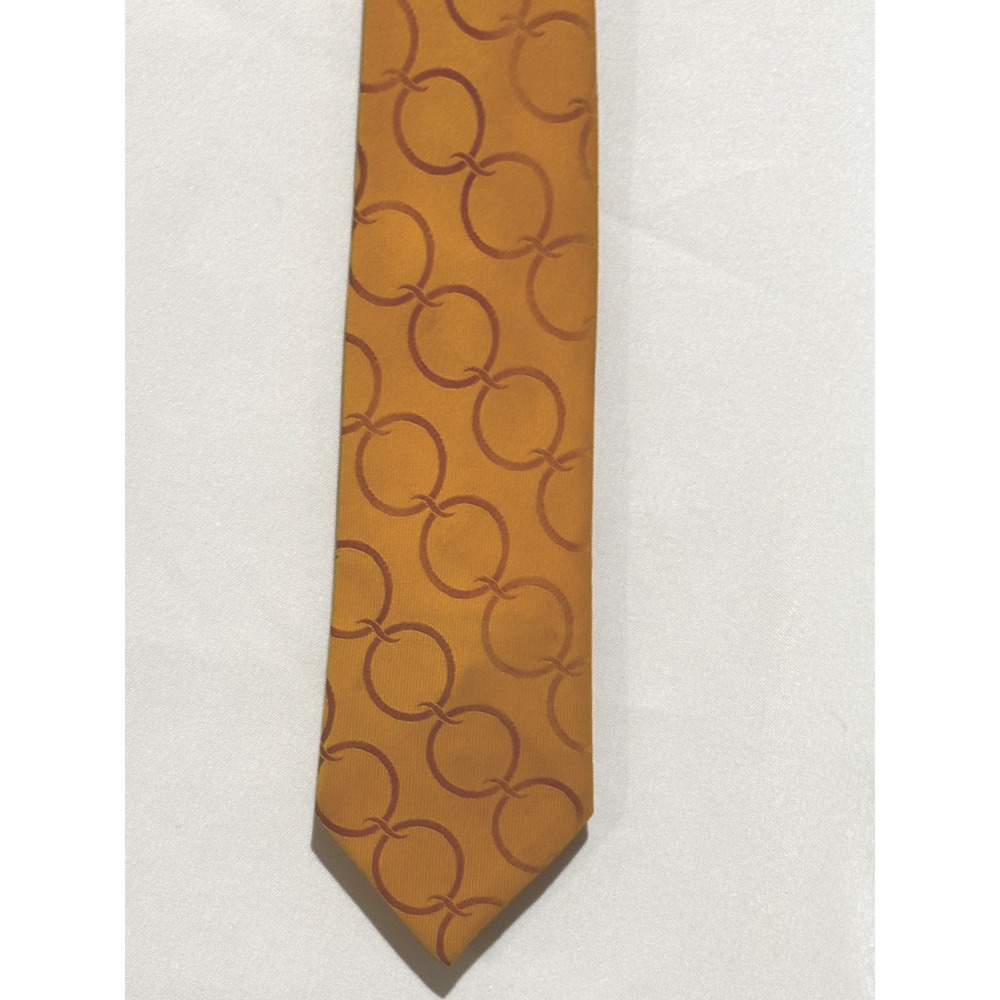 Vintage Fashion Craft Mens Gold Mustard Circle Pattern Necktie tie 70's MCM work - Picture 2 of 6